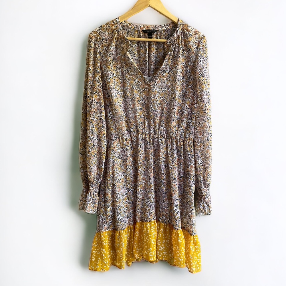 Banana Republic Yellow Fit and Flare Tiered Floral Dress Woman’s Large